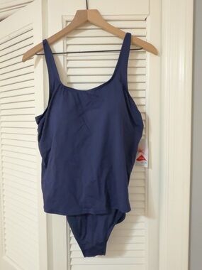 Lands End Navy Fauxkini Swimdress One Piece Size 10 NWT
